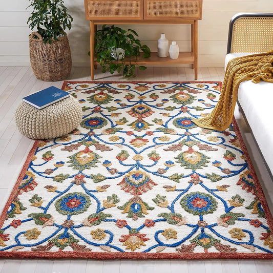 Midnight Flora White Woolen Hand Tufted Carpet
