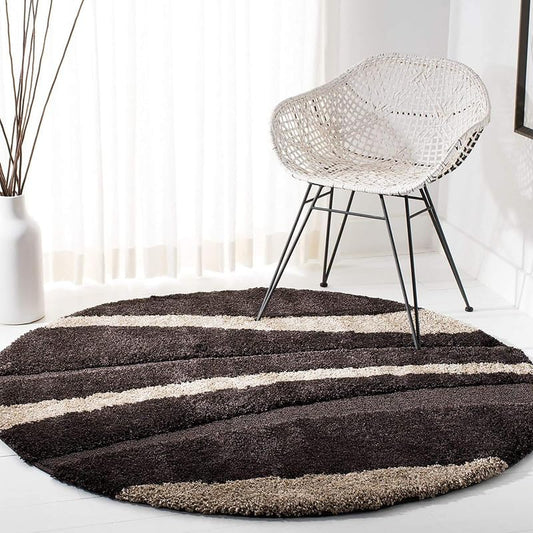 Round Off White & Brown Shaggy Carpet