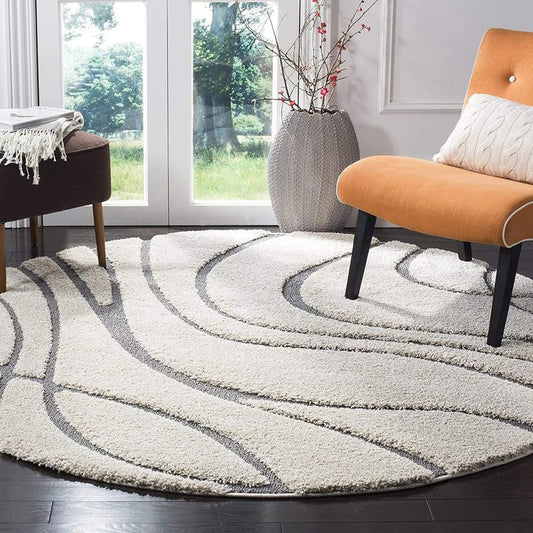 Round Off White & Gray Shaggy Carpet