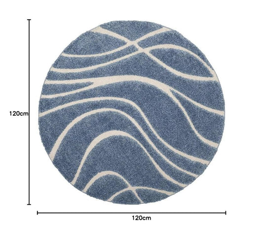 Round White & Blue Shaggy Carpet