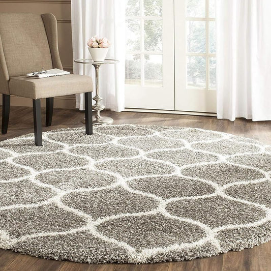 Round Beige & White Super Soft Shaggy Carpet