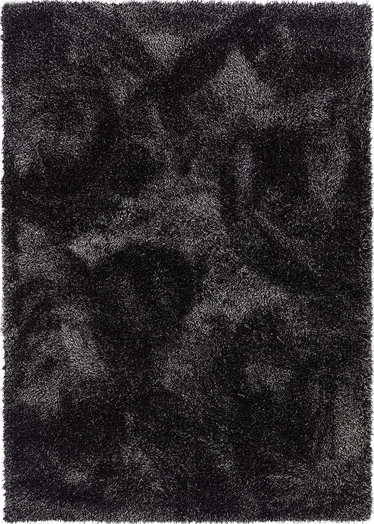 Solid Black Polyester Shaggy Carpet