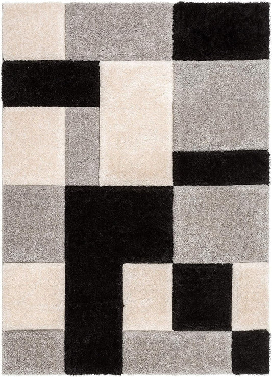 Black White Dual box Shaggy Carpet