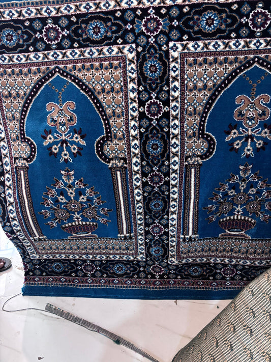 Blue Floral Prayer Carpet Roll – Masjid Rug