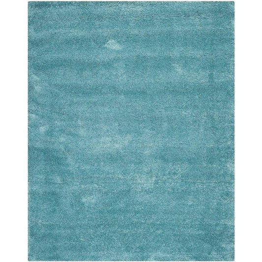 Aqua blue carpet in a solid rectangular shaggy area rug design