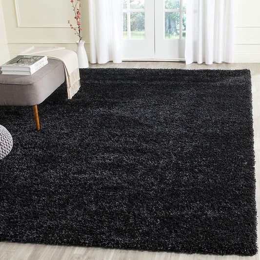 Solid Black Plain Area Shaggy Carpet