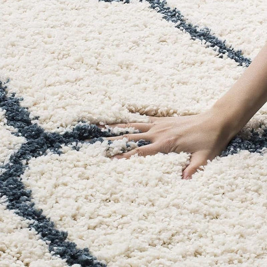 Ivory & Teal Lattice Shaggy Carpet