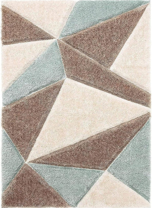 Beige Brown & Sage Geometric Triangular Shaggy Carpet