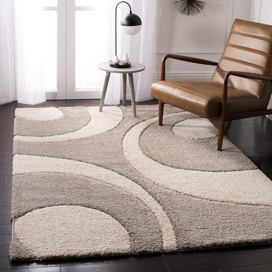 Beige & Cream Swirl High-Low Shaggy Carpet