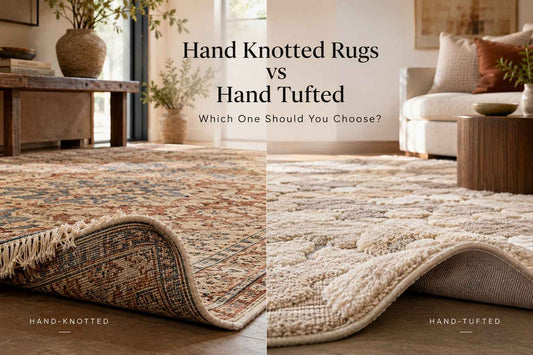 Hand knotted rugs vs hand tufted rugs comparison in a modern living room