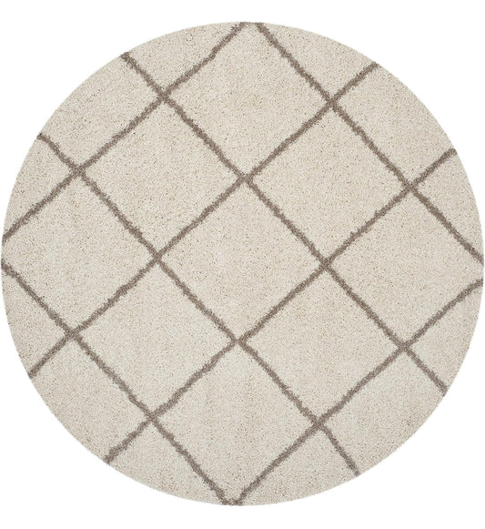 Ivory & Beige Round Trellis Microfiber Super Soft Anti Skid Shaggy Rug