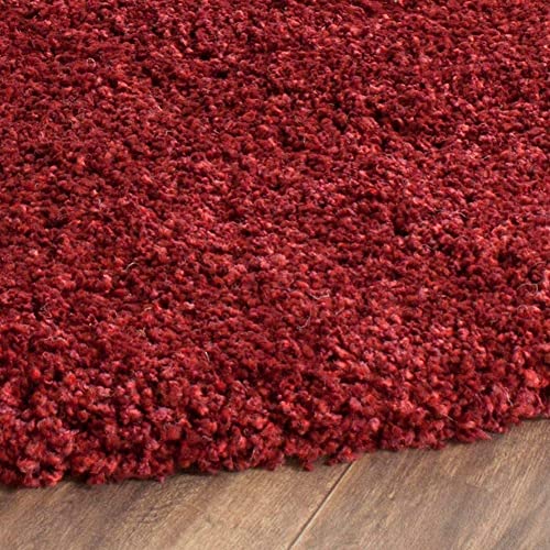 Maroon Handcrafted Round Solid Microfiber Plush Anti Skid Shaggy Carpet