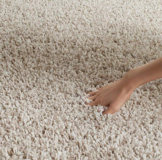 Light Beige Handcrafted Round Solid Microfiber Plush Anti Skid Shaggy Carpet