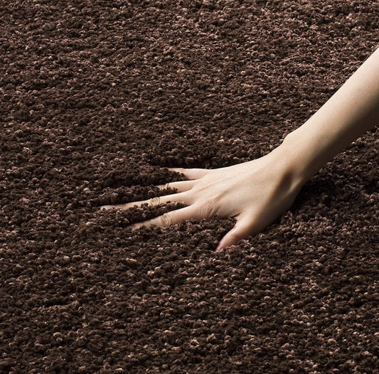 Dark Brown Handcrafted Round Solid Microfiber Plush Anti Skid Shaggy Carpet