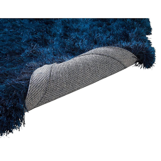 Solid Blue Polyester Shaggy Carpet