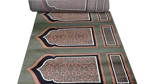 Olive Green Mehrab Design 1 Inch Pile Carpet Roll