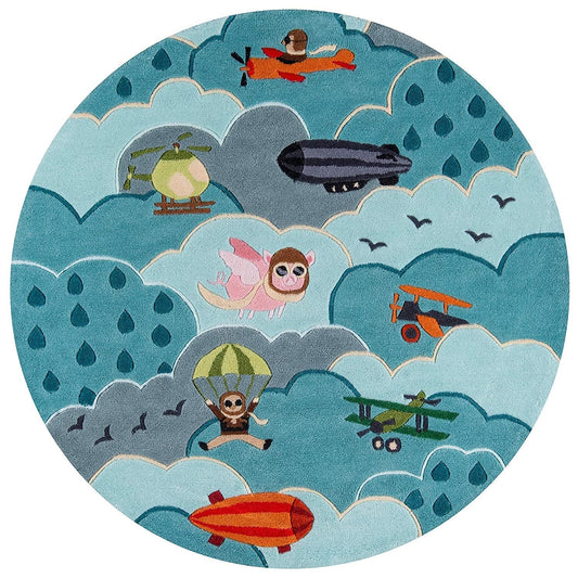 Kids Airplane Sky Theme Round Carpet