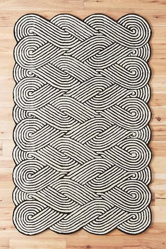 Designer Black & White Irregular Rug