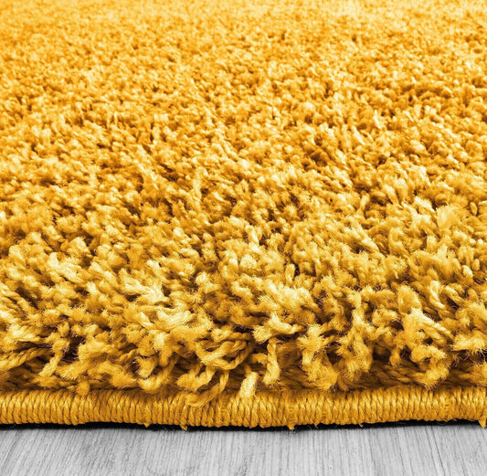 Mustard Handcrafted Round Solid Microfiber Plush Anti Skid Shaggy Carpet