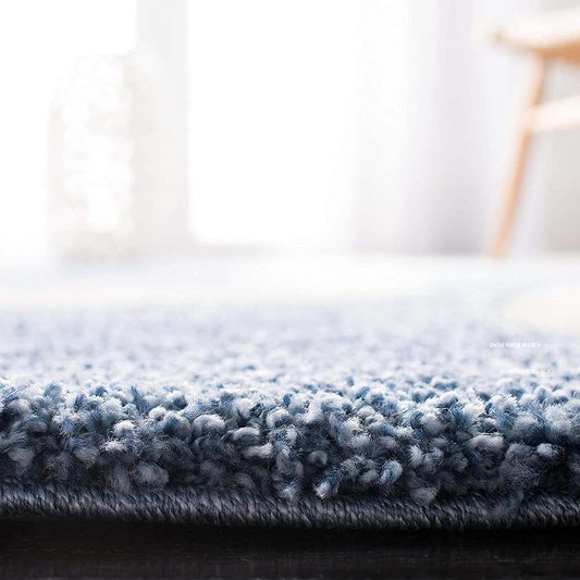 Round Blue & White Shaggy Carpet