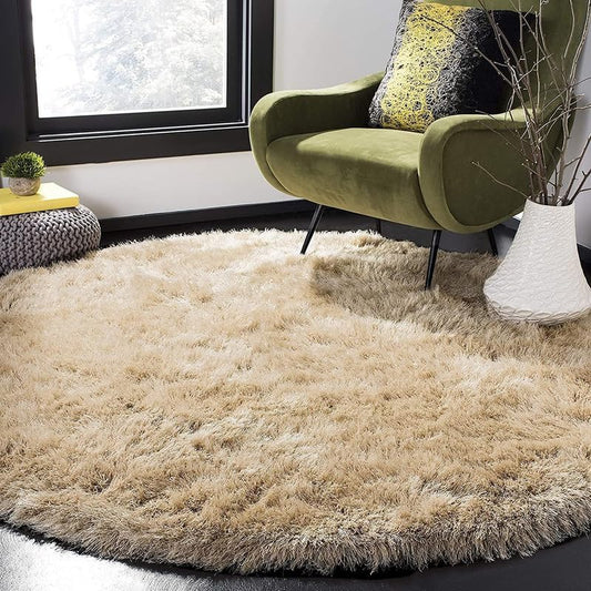 Round Beige Super Soft Shaggy Carpet