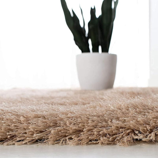 Round Beige Super Soft Shaggy Carpet