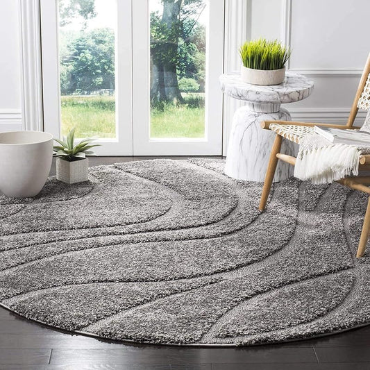 Round Charcoal Shaggy Carpet