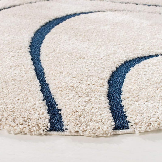 Round Off White & Blue Shaggy Carpet