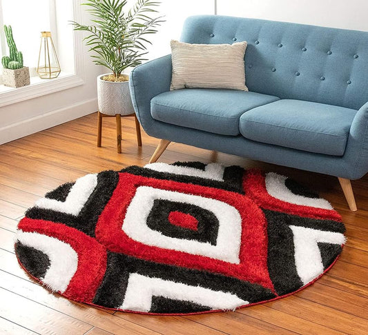 Round Red & Black Super Soft Shaggy Carpet