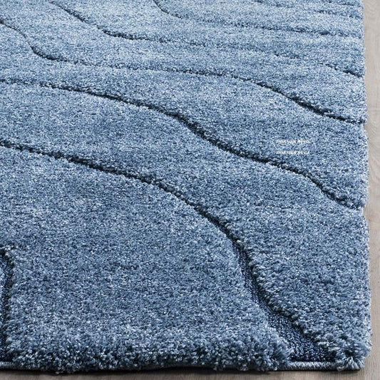 Round Teal Blue Handcrafted Shaggy Carpet