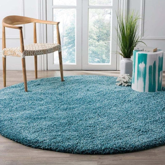 Round Blue Super Soft Shaggy Carpet
