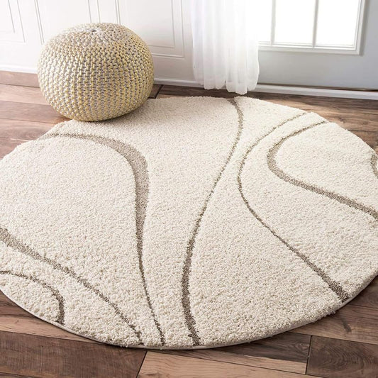 Round Cream Handcrafted Shaggy Carpet