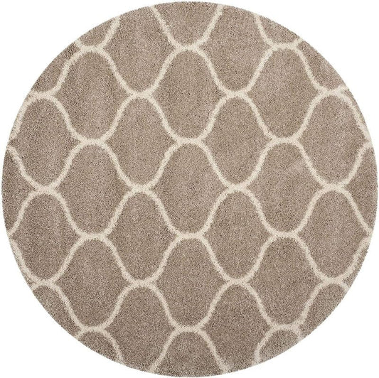 Round Brown & White Super Soft Shaggy Carpet