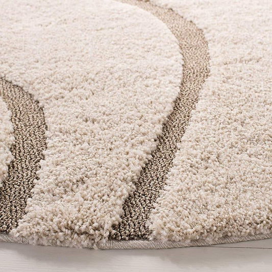 Round Beige & Brown Super Soft Shaggy Carpet