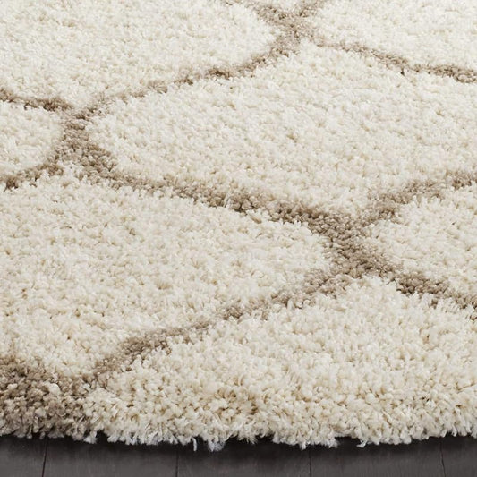 Round Cream & Brown Super Soft Shaggy Carpet