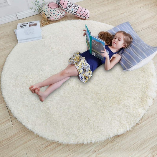 Round Cream Super Soft Shaggy Carpet