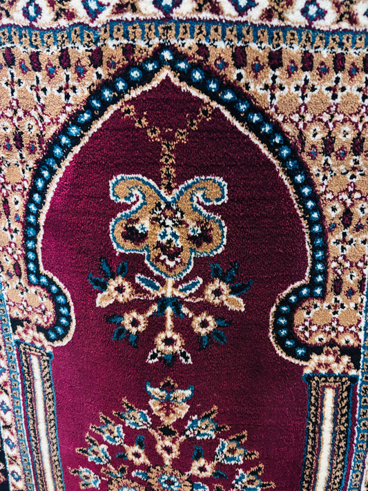 Premium Maroon Prayer Carpet with Floral Mihrab Design