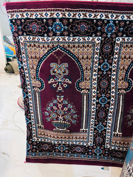 Premium Maroon Prayer Carpet with Floral Mihrab Design