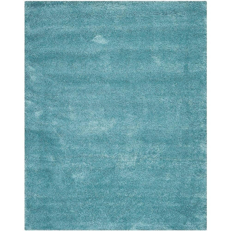 Aqua blue carpet in a solid rectangular shaggy area rug design