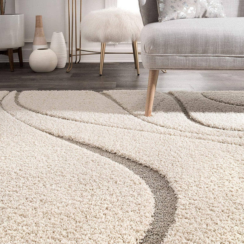    10x12 carpet for living room with ivory base and subtle grey wave pattern