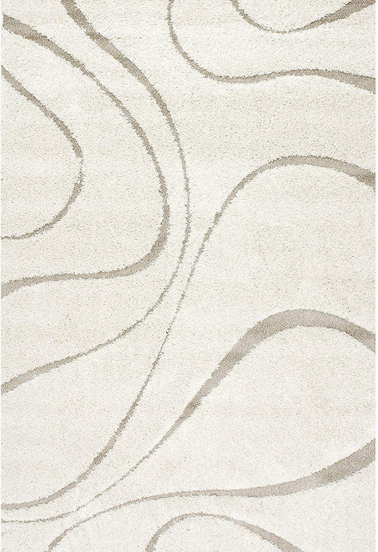 Carpet for living room 10x12 in ivory with flowing wave pattern and shaggy texture