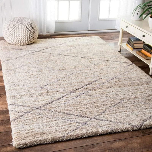 Cream & Grey Line Shaggy Carpet