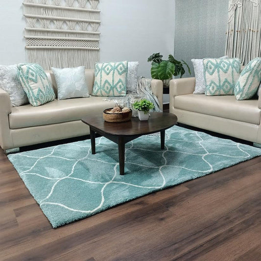 Teal & White Trellis Shaggy Carpet