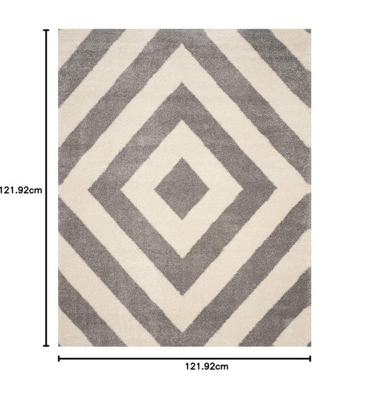 Grey & Ivory Diamond Pattern Shaggy Carpet