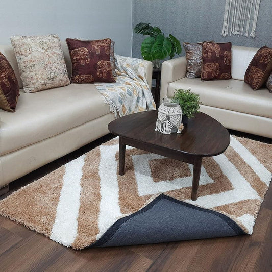 Beige & White Diamond Shaggy Carpet