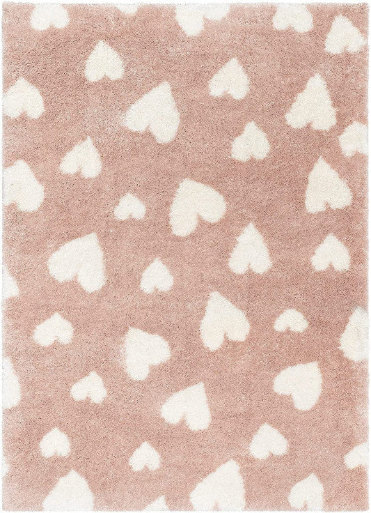 Blush Pink Heart Pattern Shaggy Carpet