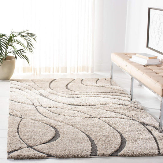 Beige & Grey Wave High-Low Shaggy Carpet
