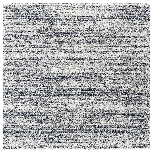 Cream & Blue Striped Textured Shaggy Carpet