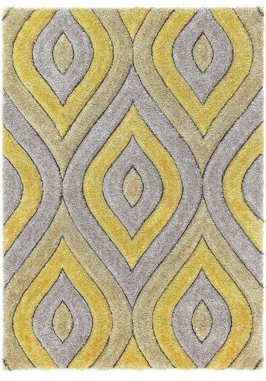 Grey & Mustard Diamond Wave Shaggy Carpet