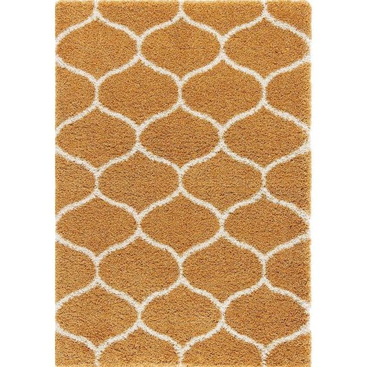 Gold & White Trellis Shaggy Carpet